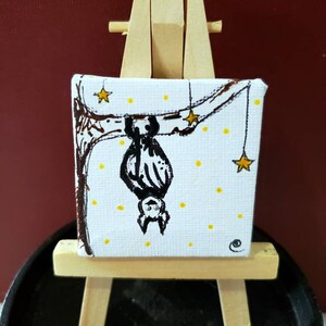Hanging with stars - Original encaustic painting with easel