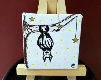 Colgando con estrellas - Pintura encáustica original con caballete