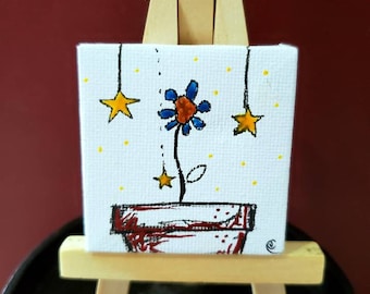 Starry bloom - Original encaustic painting with easel