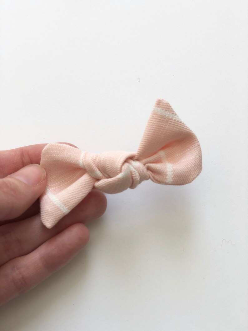 Knot Bow nylon headband or alligator clip Pink with White Stripes