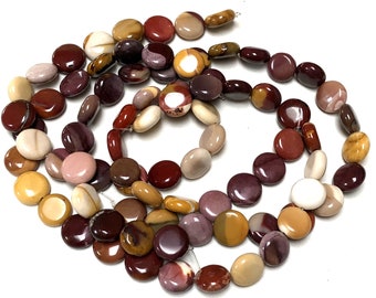 Mookaite Jasper 15mm coin beads polished natural gemstones 15.5" strand