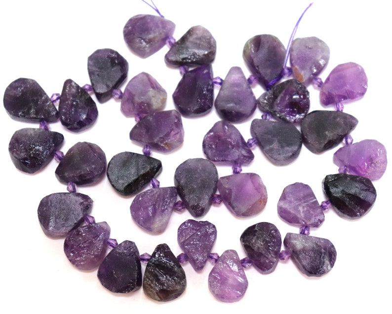 Amethyst raw top drilled teardrop beads natural quartz gemstones 16 strand