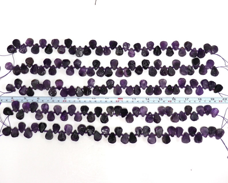 Amethyst raw top drilled teardrop beads natural quartz gemstones 16 strand