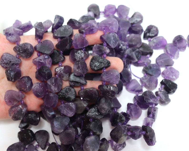 Amethyst raw top drilled teardrop beads natural quartz gemstones 16 strand