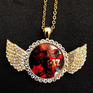 Custom Gold Photo wing pendant with chain, Cubic Zirconia, For women and men, Picture Necklace, memorial gift, portrait necklace, memorial