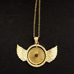 Custom Gold Double sided Photo wing pendant with chain, Cubic Zirconia, For  women and men, Picture Necklace, Wing Necklace, memorial gift