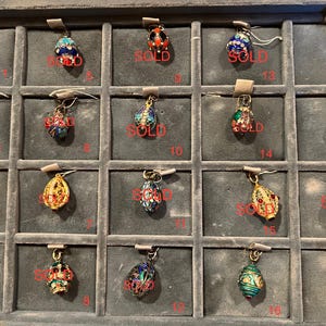 Sterling Silver Easter Eggs Enameled Charms w Detailed filigree made in Russia- 1980&#39;s- New w Original Tags