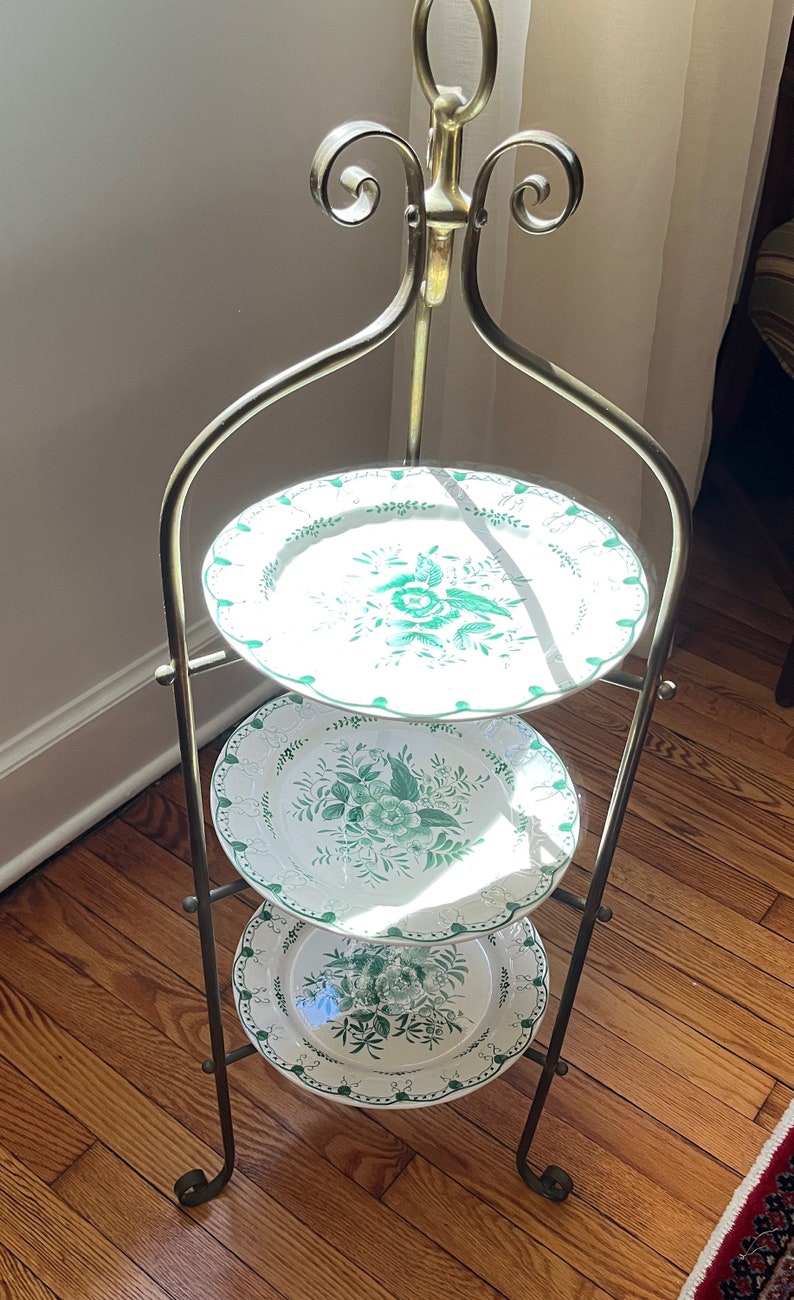3 Tiered Brass Plate Stand/rack W/ Plates Made in Italy for Bomwit Teller1950s Etsy