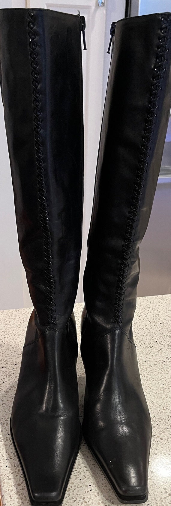 Franco Martini-black Leather Tall to the Knee Boots-made in Italy 