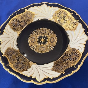 Antique German Jutta Echt Weimar Gold Cobalt Blue Cake Plate/Epergne 7.5&quot;