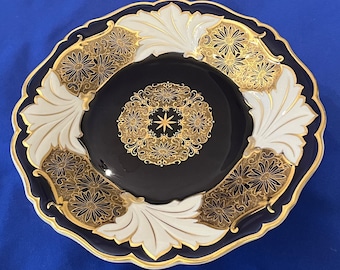 Antique German Jutta Echt Weimar Gold Cobalt Blue Cake Plate/Epergne 7.5&quot;
