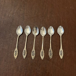 Vintage Hand Forged Silver Demitasse Spoons with Lattice Work on Handles