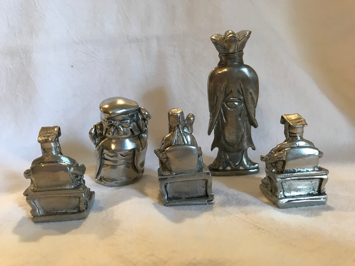 Fine Pewter Statues 5 Miniature Chinese Figures Etsy