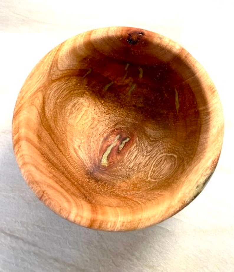 Hand Carved Avocado Nut Bowl with Mother of Pearl and Green Stone Inlay by Jack Cousin image 3