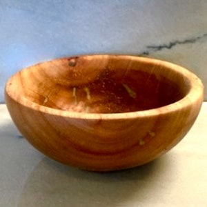 Hand Carved Avocado Nut Bowl with Mother of Pearl and Green Stone Inlay by Jack Cousin image 6