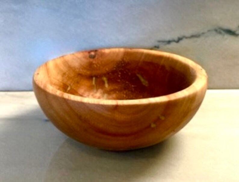 Hand Carved Avocado Nut Bowl with Mother of Pearl and Green Stone Inlay by Jack Cousin image 6