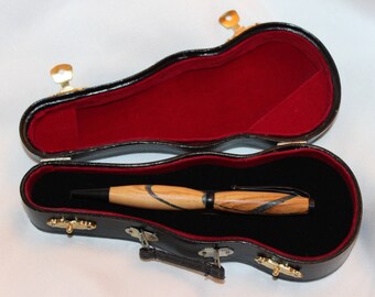 Hand Carved Olive Wood and Gemstone Pen with Inlaid Genuine Gemstone in Pen Box by Jack Cousin