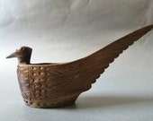 Vintage wooden folk carved bowl bird shape