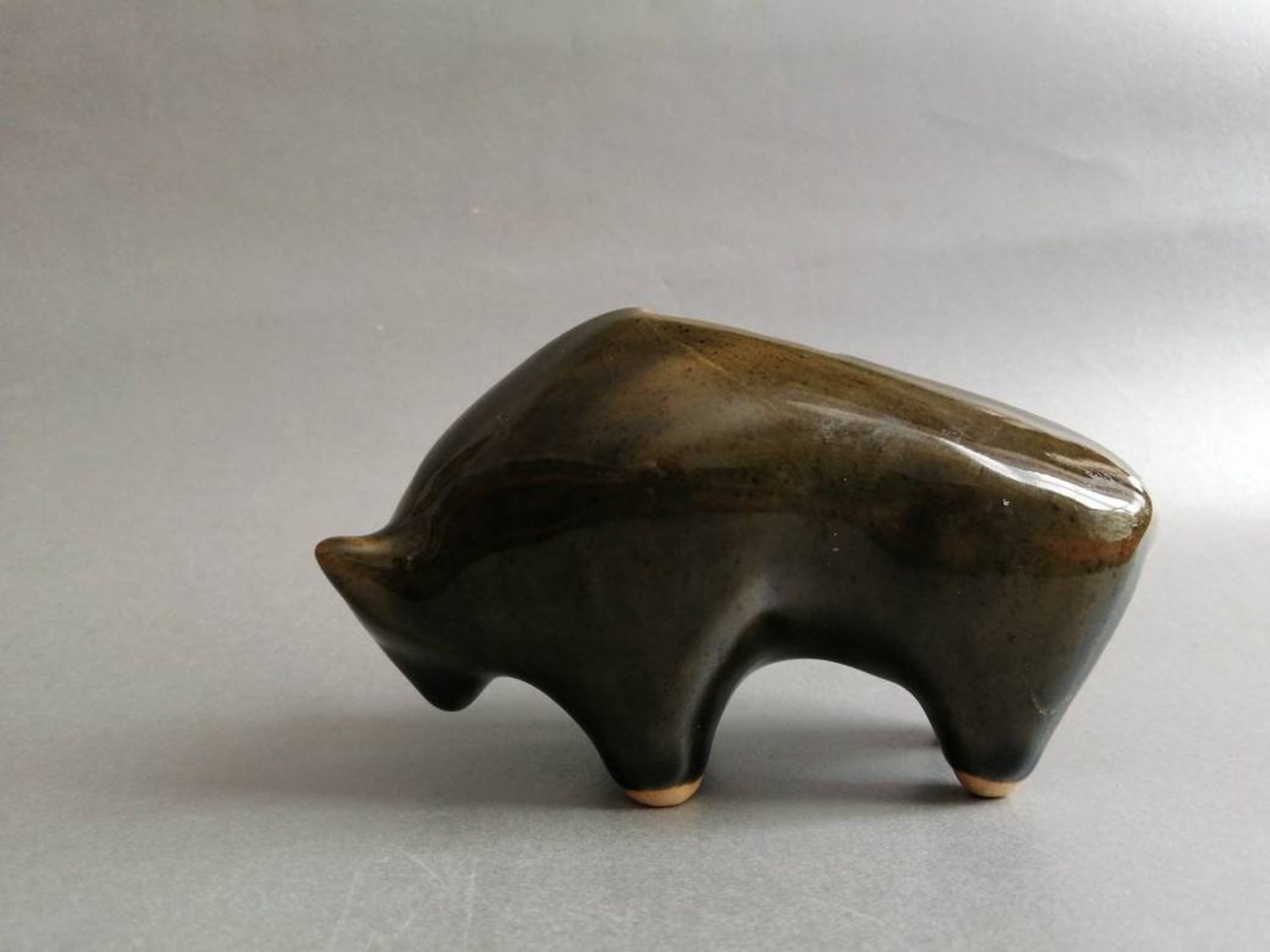 Vintage Lotus Pottery bull money bank small Etsy