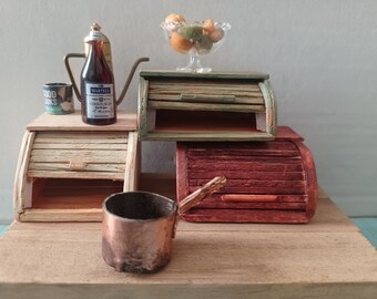 Handmade dollshouse wooden bread bins 1 12th scale