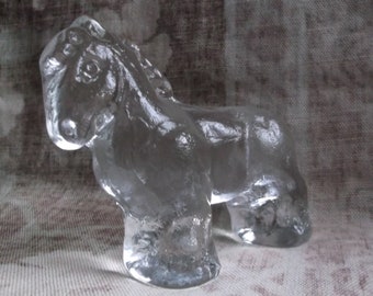 glass shetland pony / shire horse vintage paperweight