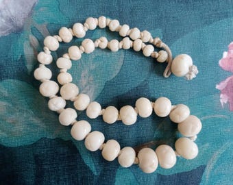 vintage Chinese carved white coral beaded and knotted necklace