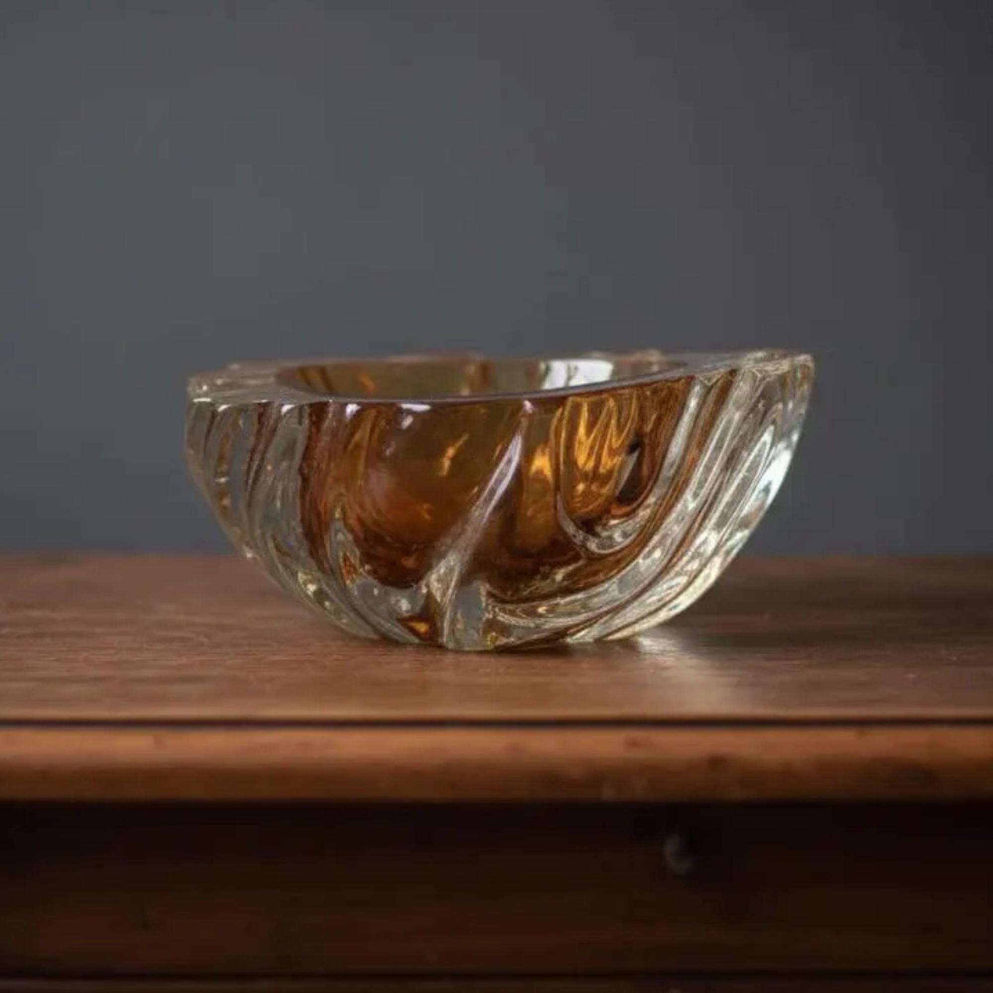 1950年代のムラーノガラスボウル：透明＆金色のテクスチャー、セグソ