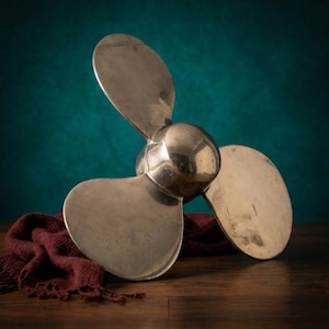 Chrome Propeller Wall Decor - Silver Industrial Aviation Metal Art Sculpture Airplane Hanging Design