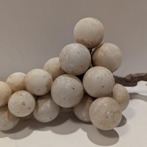 Vintage Italian Alabaster Grape Cluster with Real Wood Stem 8 in
