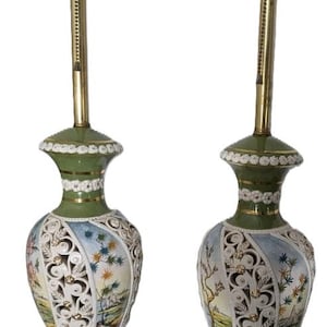 Vintage Hand Painted Capodimonte Table Lamps: Italian Porcelain Pair
