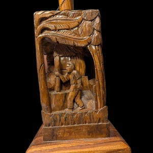 Hand Carved Indonesian Table Lamp: Vintage 1950s Decor