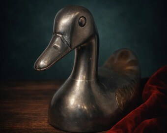 Figura de pato de metal de latón vintage, escultura de ave, estatua de arte decorativo, decoración del hogar, regalo coleccionable