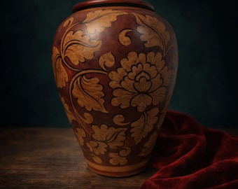 Mid-Century Chinese Red Vase - Floral Ceramic Collectible