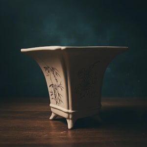 Maceta china: Cerámica Yixing Zisha, planta bonsái de orquídea y bambú, decoración de oficina en cerámica