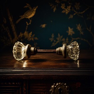 Antique Glass Doorknob Set – Faceted 12-Flute Starburst Victorian Hardware
