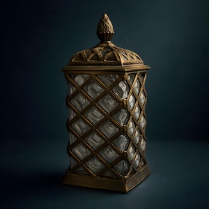 Frasco de boticario de vidrio con burbujas enjaulado: Recipiente de museo Moody de estilo industrial vintage italiano