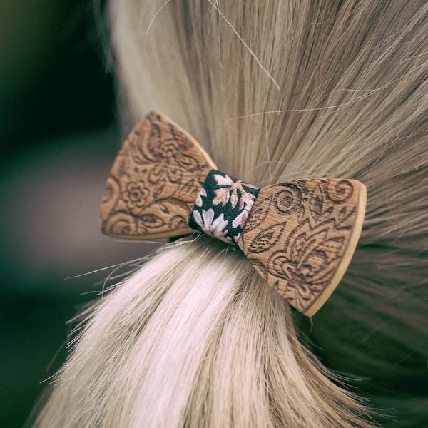 Handmade Wooden Hair Bow | Gift for Her  | Women Hair Bow |Girl Hair Bow|Hair Bow with Elastic Band | Walnut wood | Bow Made in Crete-Greece