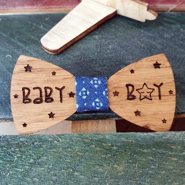 Baby Shower Wooden Bow Tie | Perfect Newborn Baby Gift | Baby size | Gentle Fitting | Engrave your Wish on the Back & Give the Gift of Joy