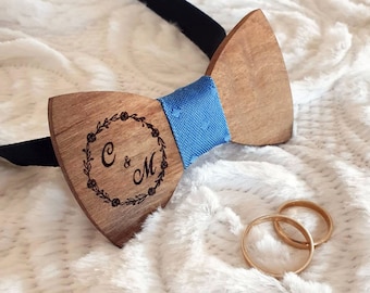 Wedding Wooden Bow Tie w/ Couple's Initials | Groom Gift Bow-tie | Outstanding Groomsman Accessory | Personalized w/ Wedding Date on Back