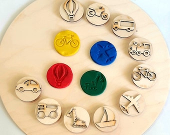 10 x Wooden vehicle stamps | transportation stamp | playdough stamps