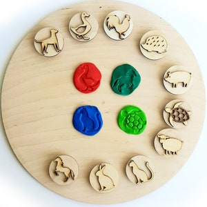 10 x Wooden Animal stamps | Farm animal stamp | playdough stamps