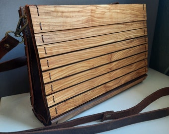 Olive Wood Clutch Bag || Olive Wood | Adjustable strap | 100% Suede Leather | handmade || Minimalist gift
