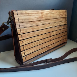 Handcrafted Olive Wood Clutch Bag | Unique Leather & wood Purse | Eco-Friendly Wooden Handbag