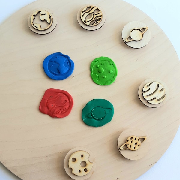 6 x Wooden planet stamps | solar system stamp | playdough stamps | Wooden Montessori material