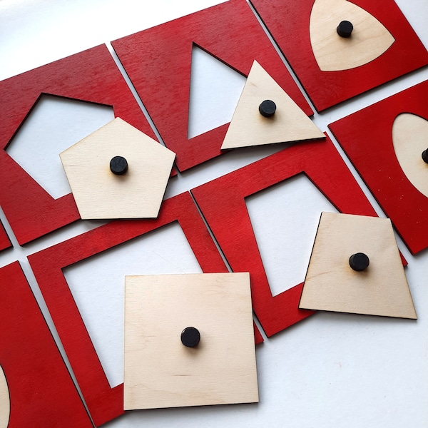 10 x Montessori Form Schablone Insets| Eine Holzversion der Montessori-Metalleinsätze |Pädagogisches Montessori-Material | Lernspielzeug