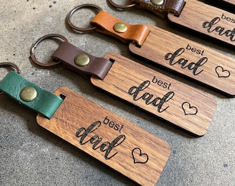 Personalized Best Dad Oak Wood & Leather Keychain| best dad engraving |Gift for dad | Father's day gift | Minimalist mom gift