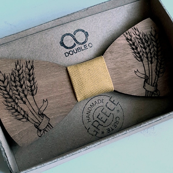 Hochzeit Holz fliege | Perfektes Bräutigam Geschenk | Tolle Florale Bräutigam fliege aus Holz | Personalisiert mit Name & Datumsgravur| Weizen Design