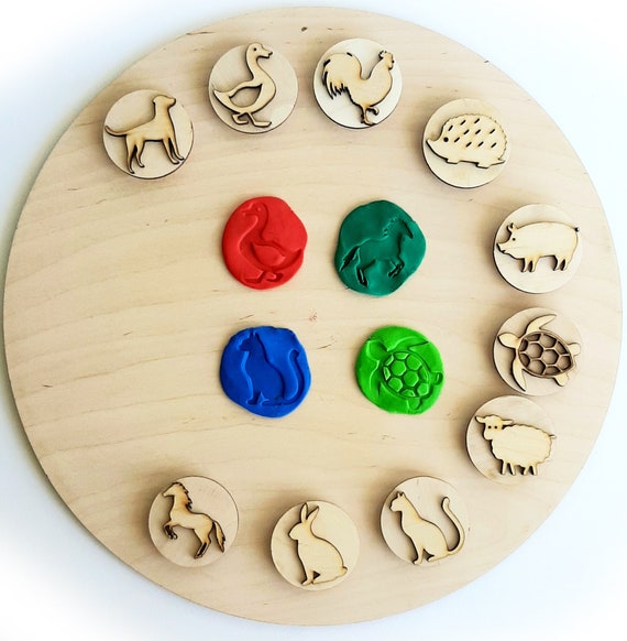 Set De 10 Sellos De Madera Con Animales Y 10 Plastilinas De Colores – Juegos Creativos Para Niños, Regalos De Cumpleaños, Ideal Para Estampar Y Modelar