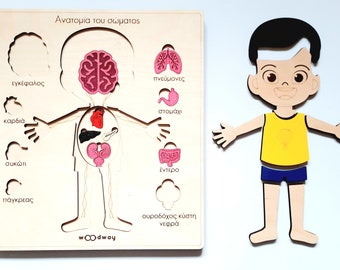 Houten menselijke anatomie puzzel jongen| Anatomie van het menselijk lichaam | Montessori Thuisonderwijs | Educatief Montessori-materiaal | Leren speelgoed