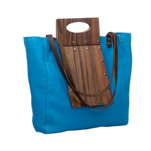 Bolso de madera hecho a mano // Madera de nogal // Tejido de lino // diseñado y hecho a mano en Creta-Grecia